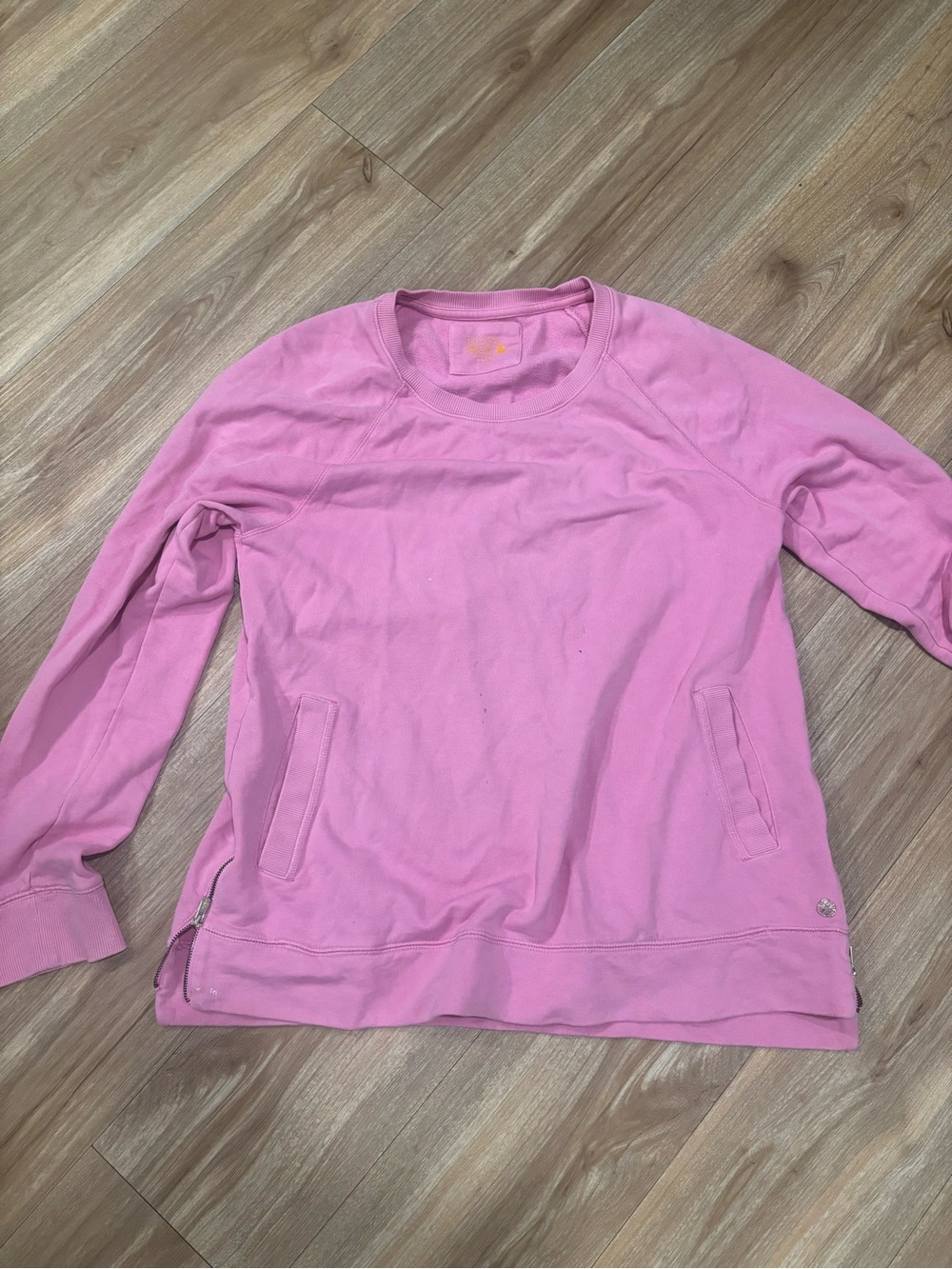 Pink Crewneck Lily Pulitzer Sweatshirt with Side Zip has paint staining